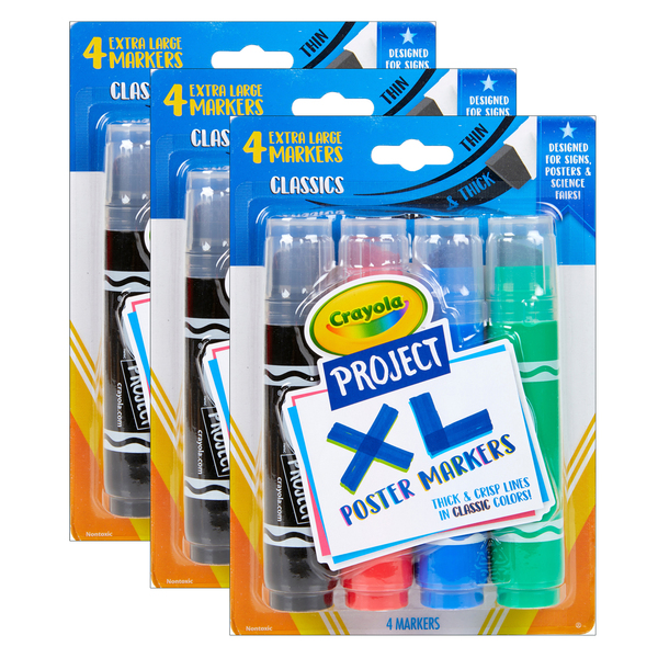 Crayola Project XL Poster Markers, Classic, 4 Count, PK3 588356